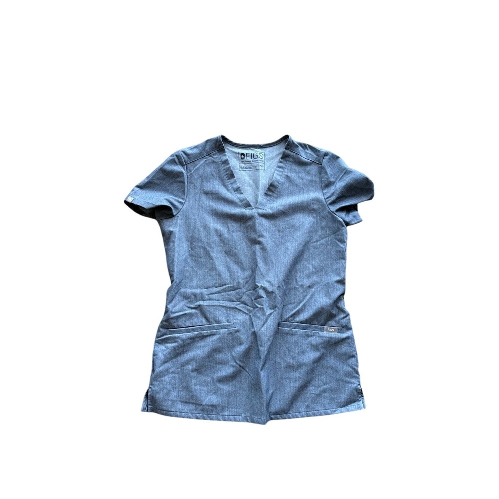 FIGS Casma Three-Pocket Scrub Top Heather Blue Technical XXS FW1100 V-Neck Women